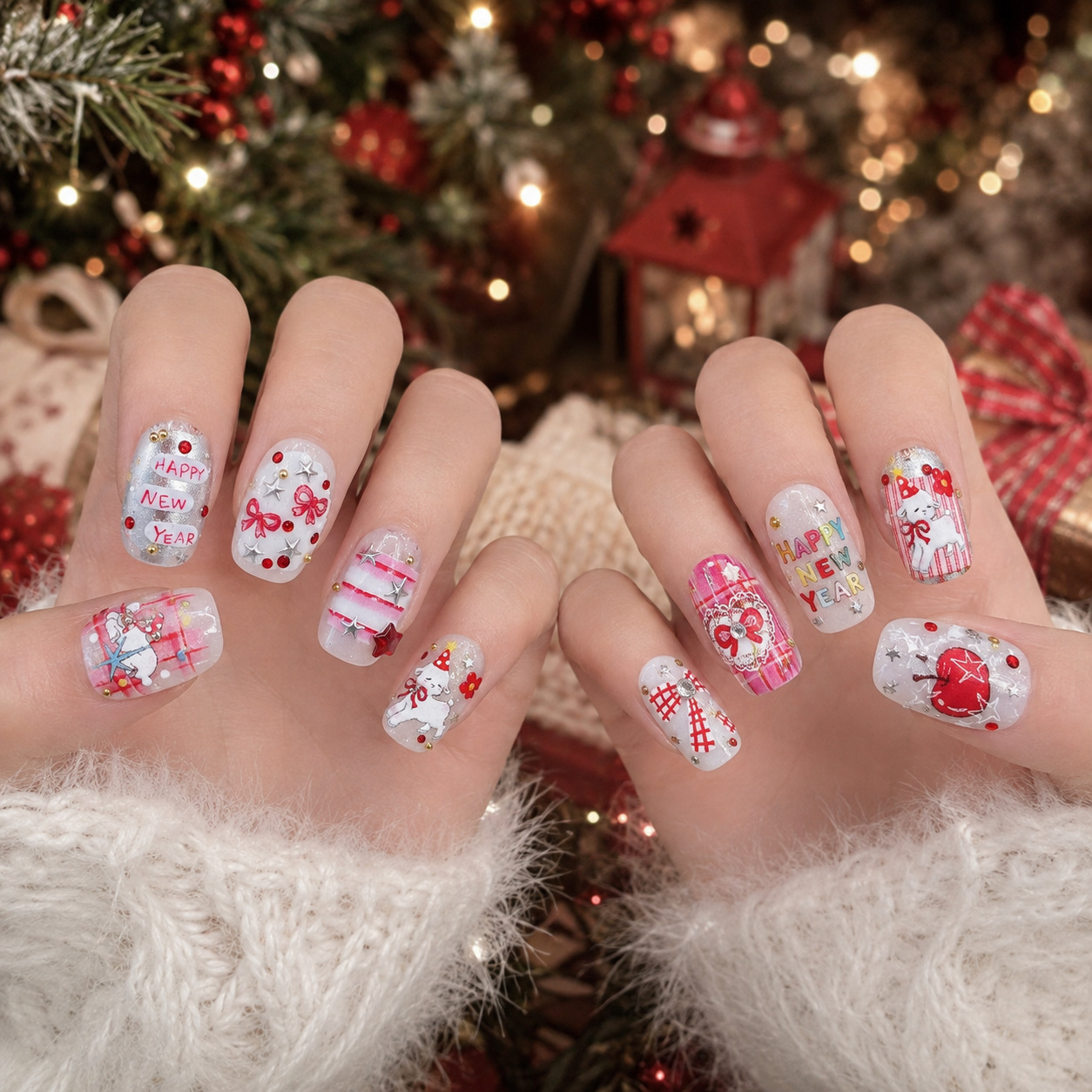 Festive Red 5D Xmas New Year N - Nail Art Xmas Stickers 评论和价格
