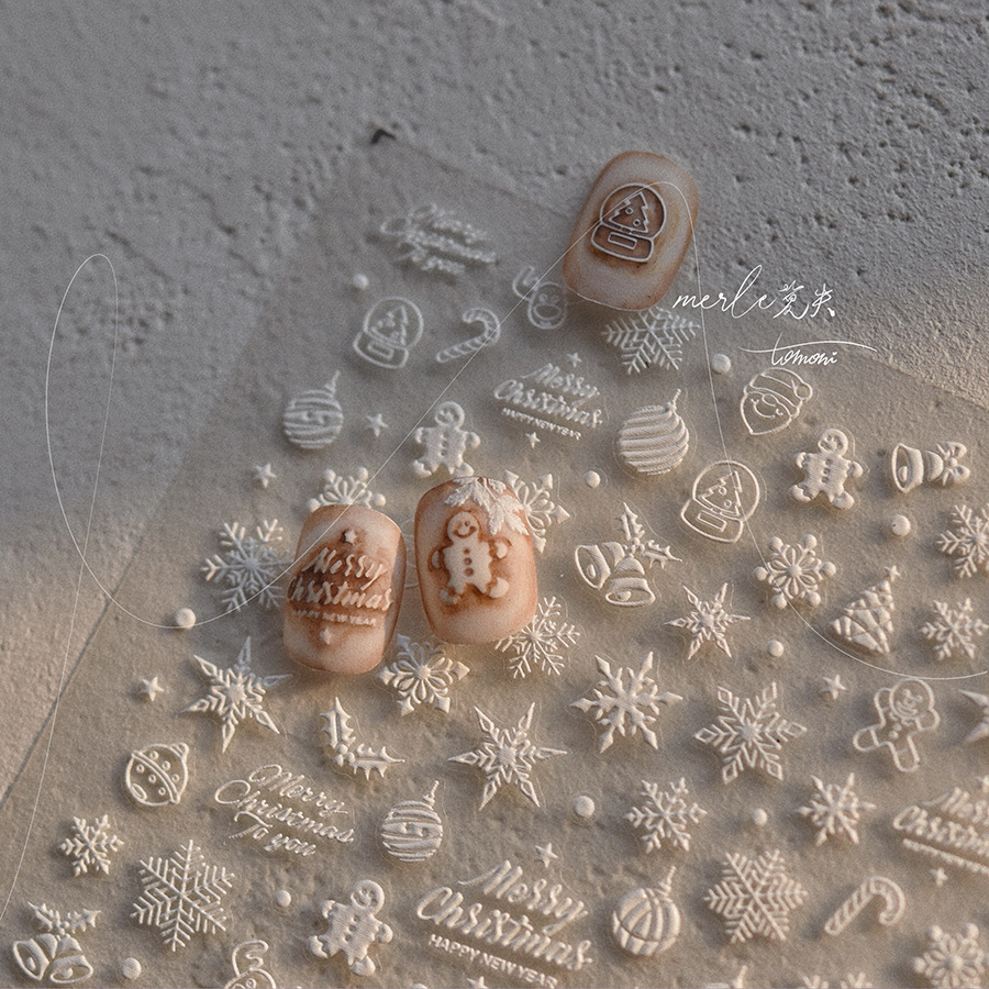 5D Relief Pure White Merry Chr - Nail Art Xmas Stickers 评论和价格