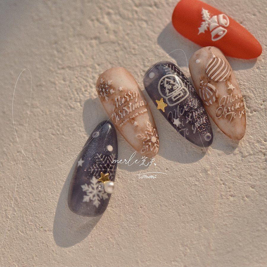 5D Relief Pure White Merry Chr - Nail Art Xmas Stickers 评论和价格
