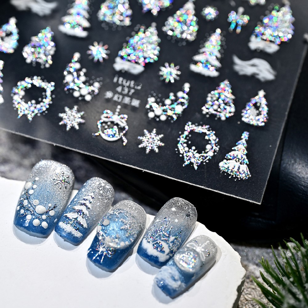 5D Embossed Gold Castle/Garlan - Nail Art Xmas Stickers 评论和价格