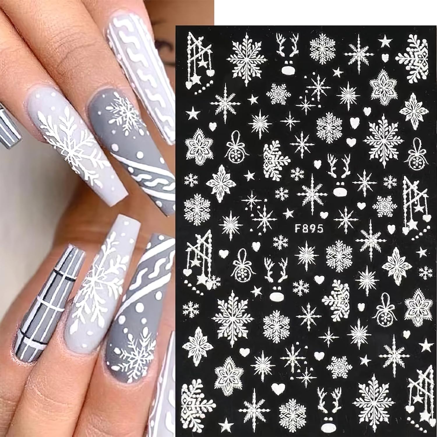 3D Snowflake Nail Art Decals W - Nail Art Xmas Stickers 评论和价格